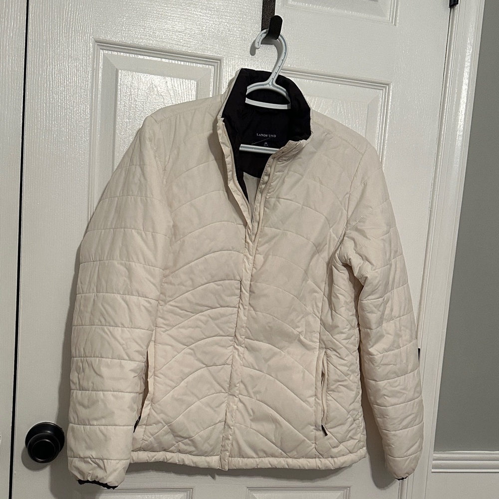 Lands' End Women's Off-White Quilted Puffer Jacket